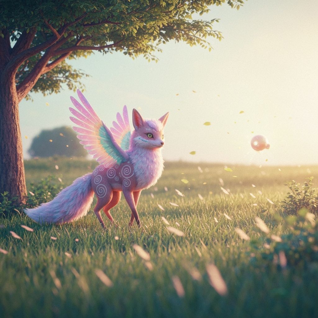 Fox-Bird Creature in Dreamlike Landscape