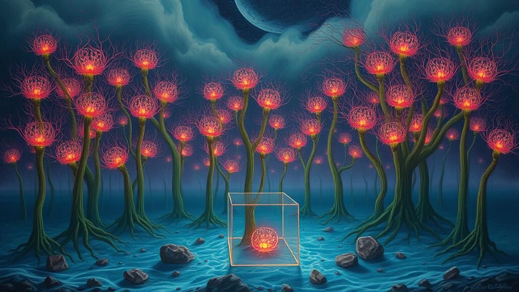 Mystical Forest with Luminous Trees