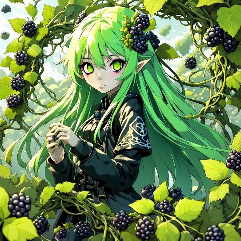 Anime Girl Entangled in Vines, Detailed Matte Painting