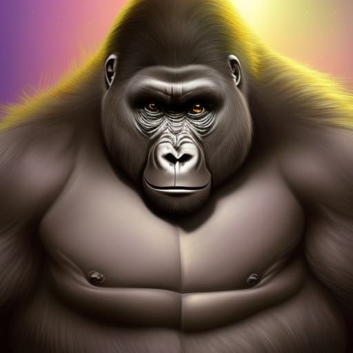 Magnificent Gorilla Digital Painting, Highly Detailed Art
