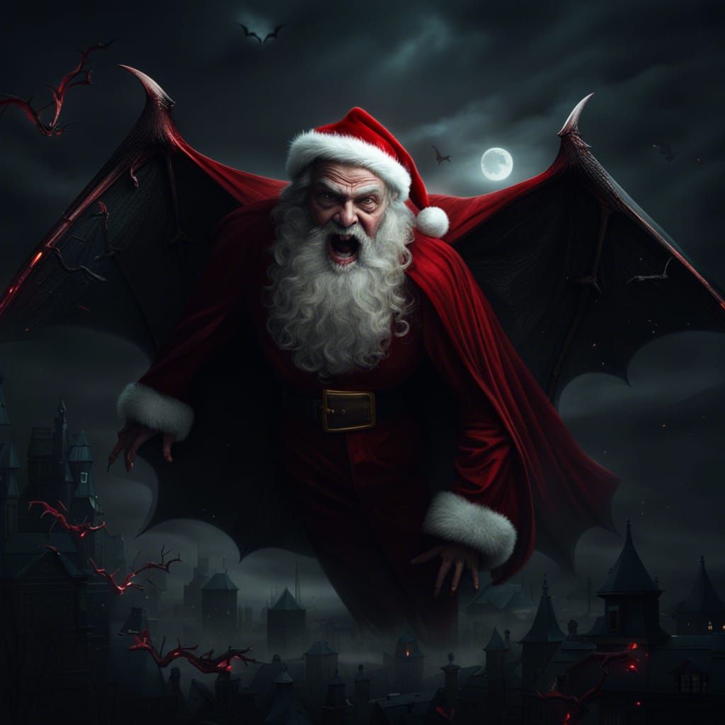 Santa Claus as Vampire with Bat Wings