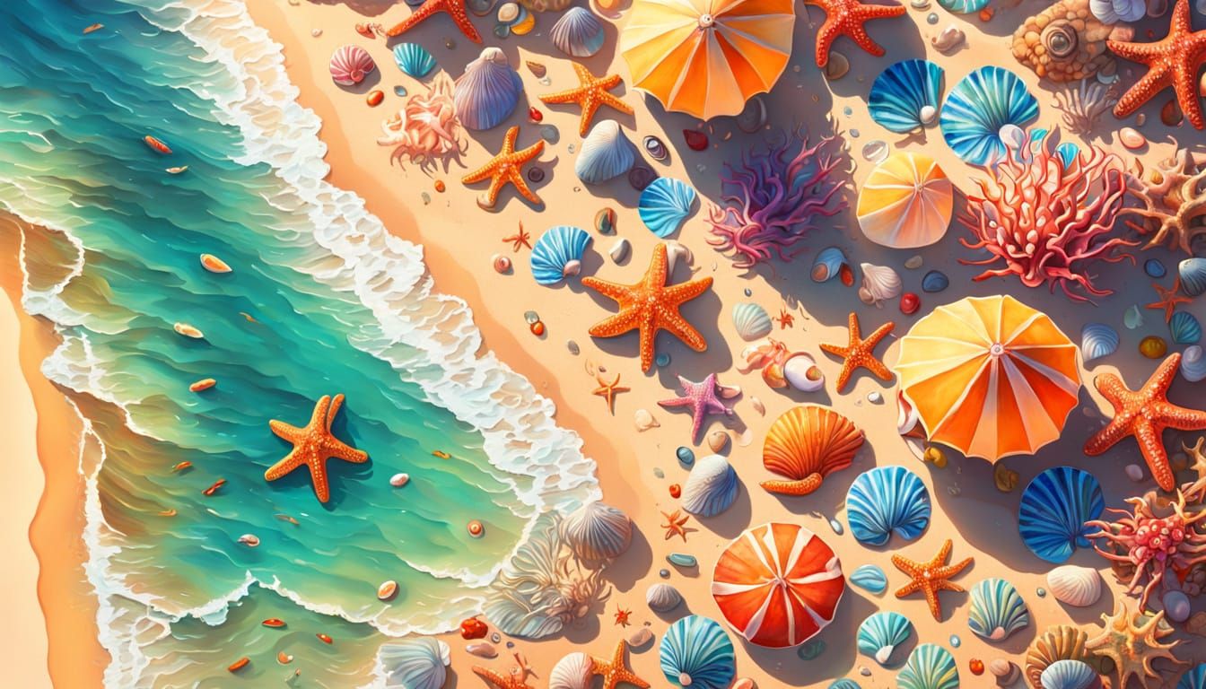 Top-Down Beach Scene with Sea Life