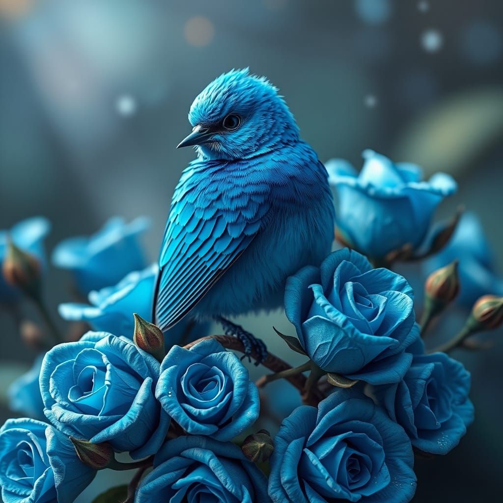 Blue Bird and Sparkling Roses: Fantasy Concept Art