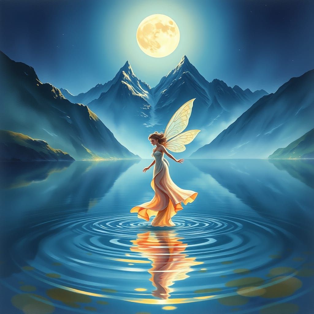 Whimsical Moonlit Landscape with Majestic Mountains and Deli...