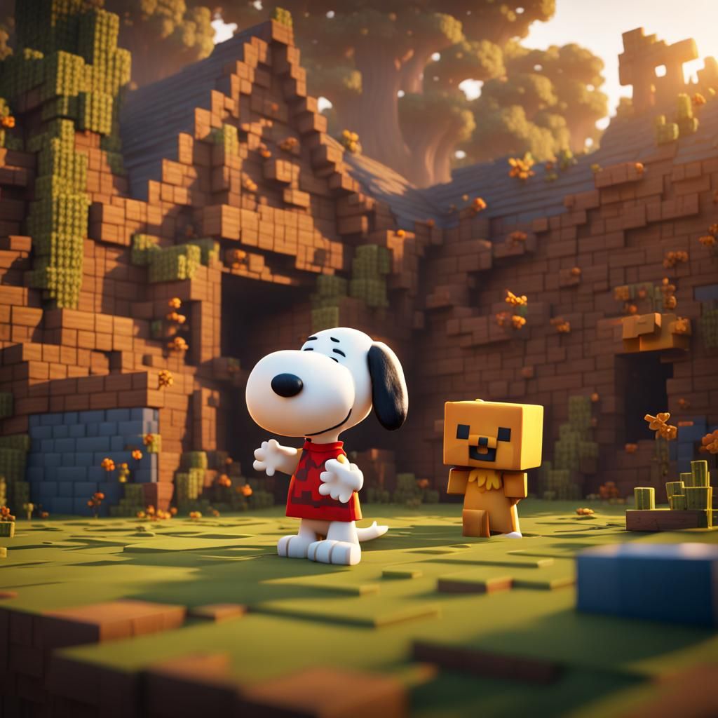 Snoopy and Garfield Play Minecraft