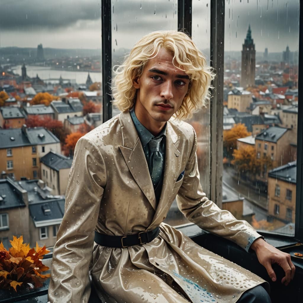 Rainy City Portrait of Young Man in Drag
