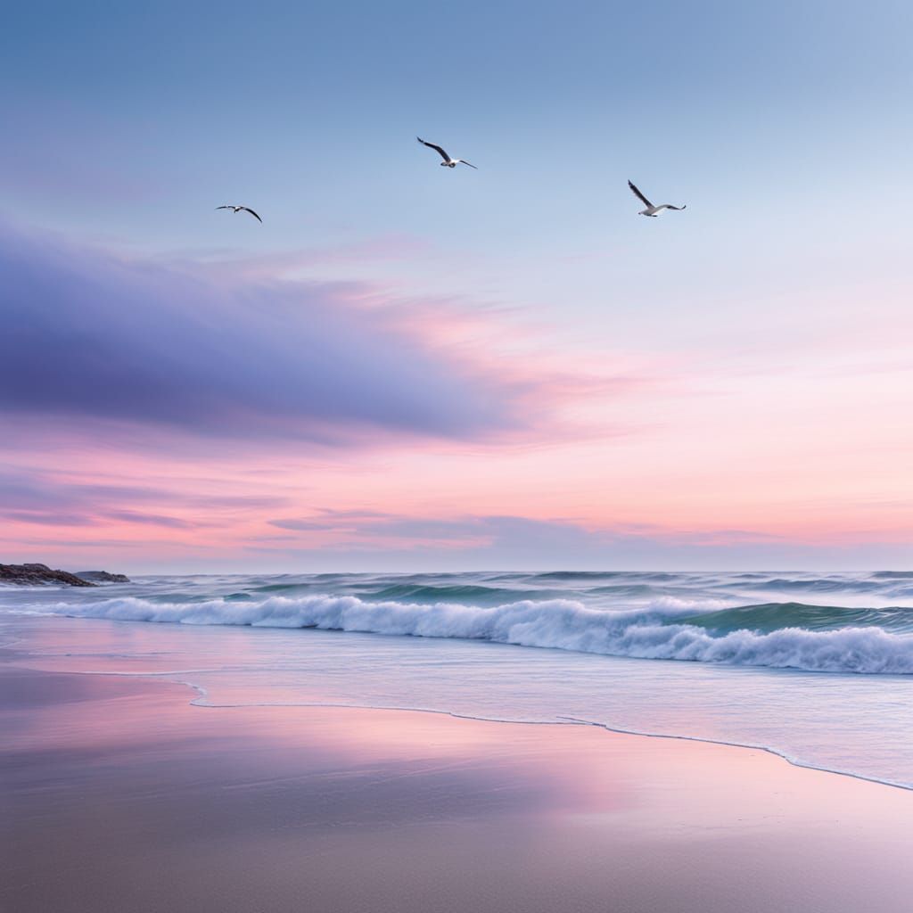 Tranquil Winter Beach Sunset in Pastel Colors