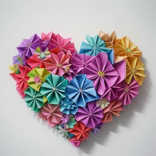 Colorful Origami Heart with Flowers