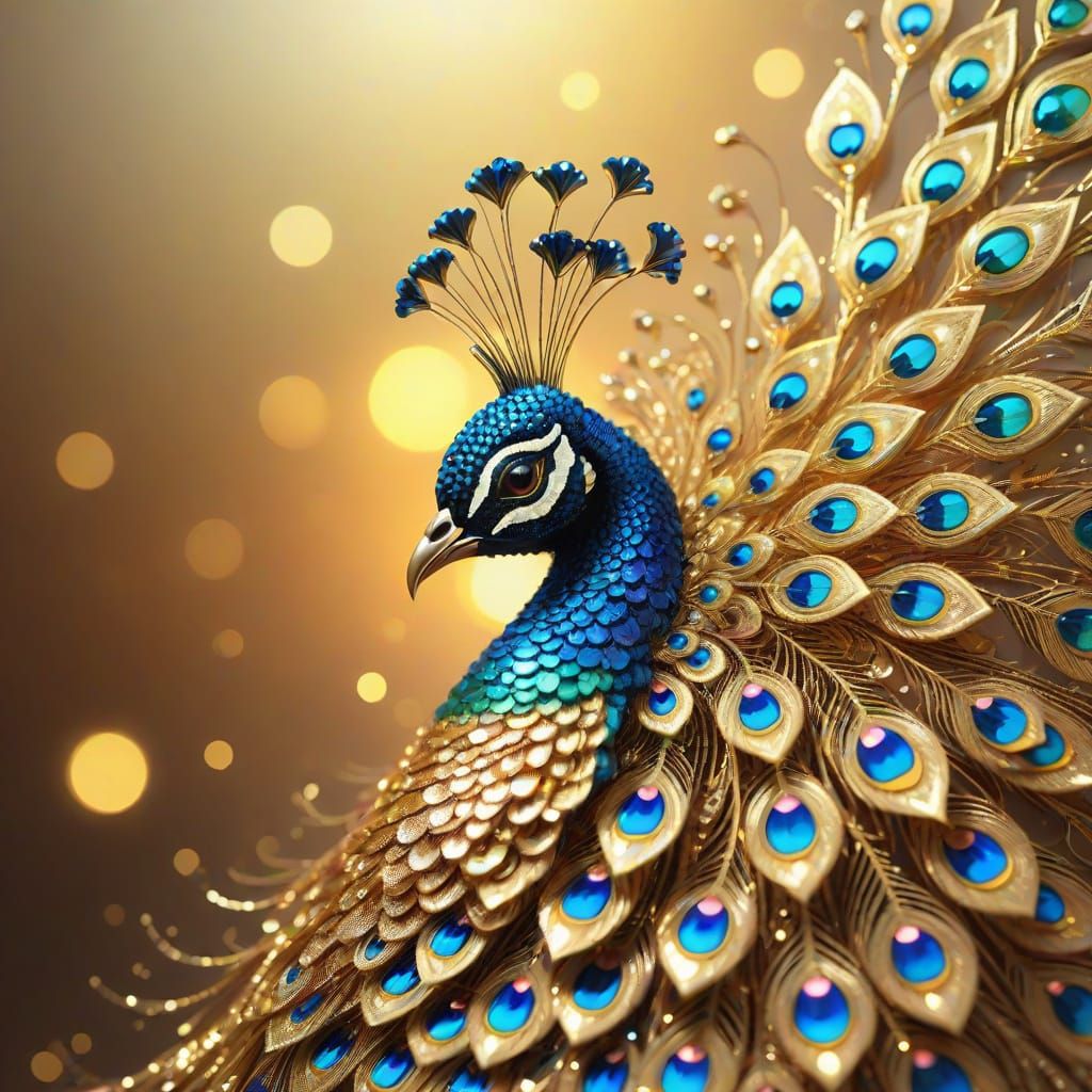 Iridescent Peacock in Sequin Art