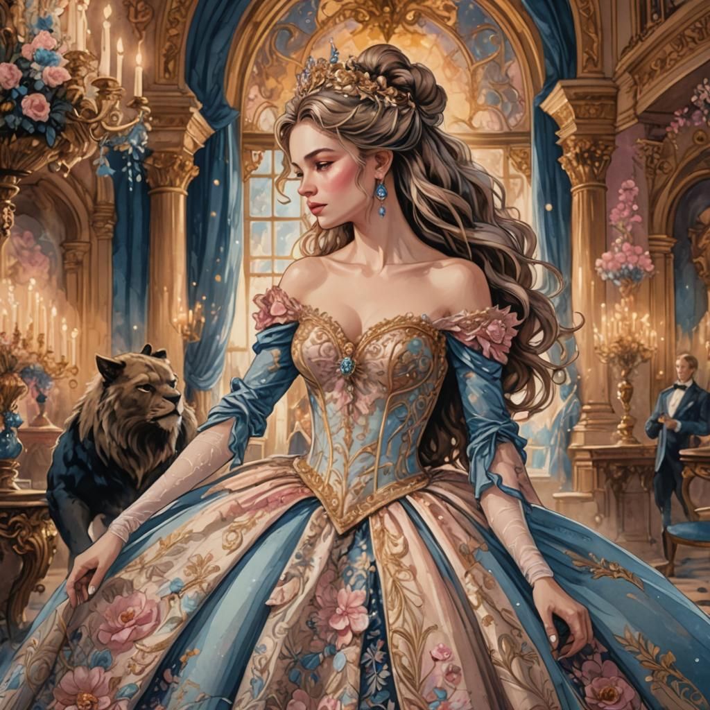 Beauty and The Beast in Fairycore Ink Painting