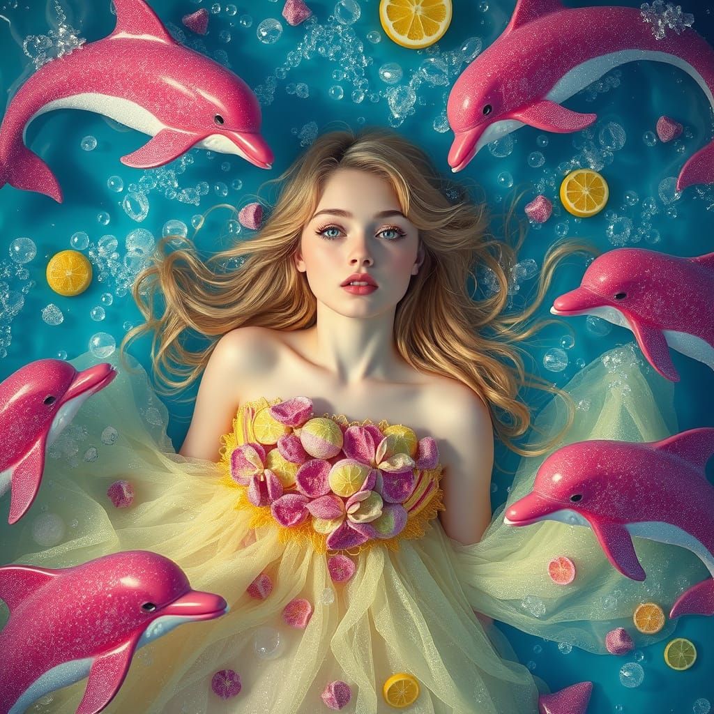 Surreal Soda Ocean Dreamscape with Candy Dolphins