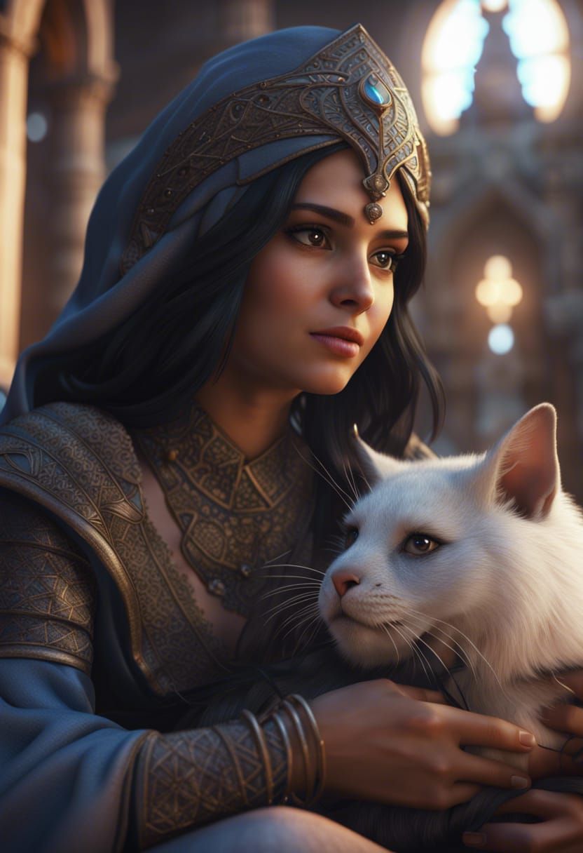 Persian Woman with Fantasy Creature, Fairycore Art