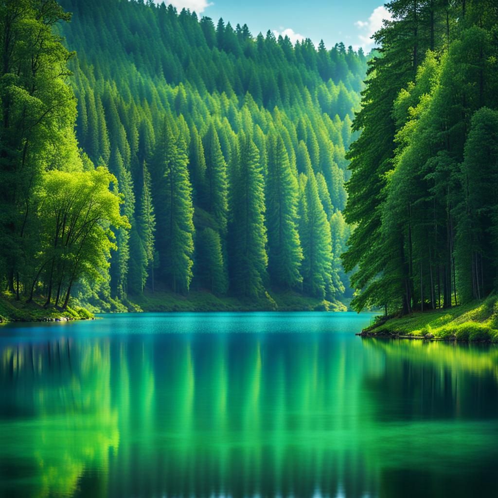 Blue Lake and Green Forest: Professional Photography