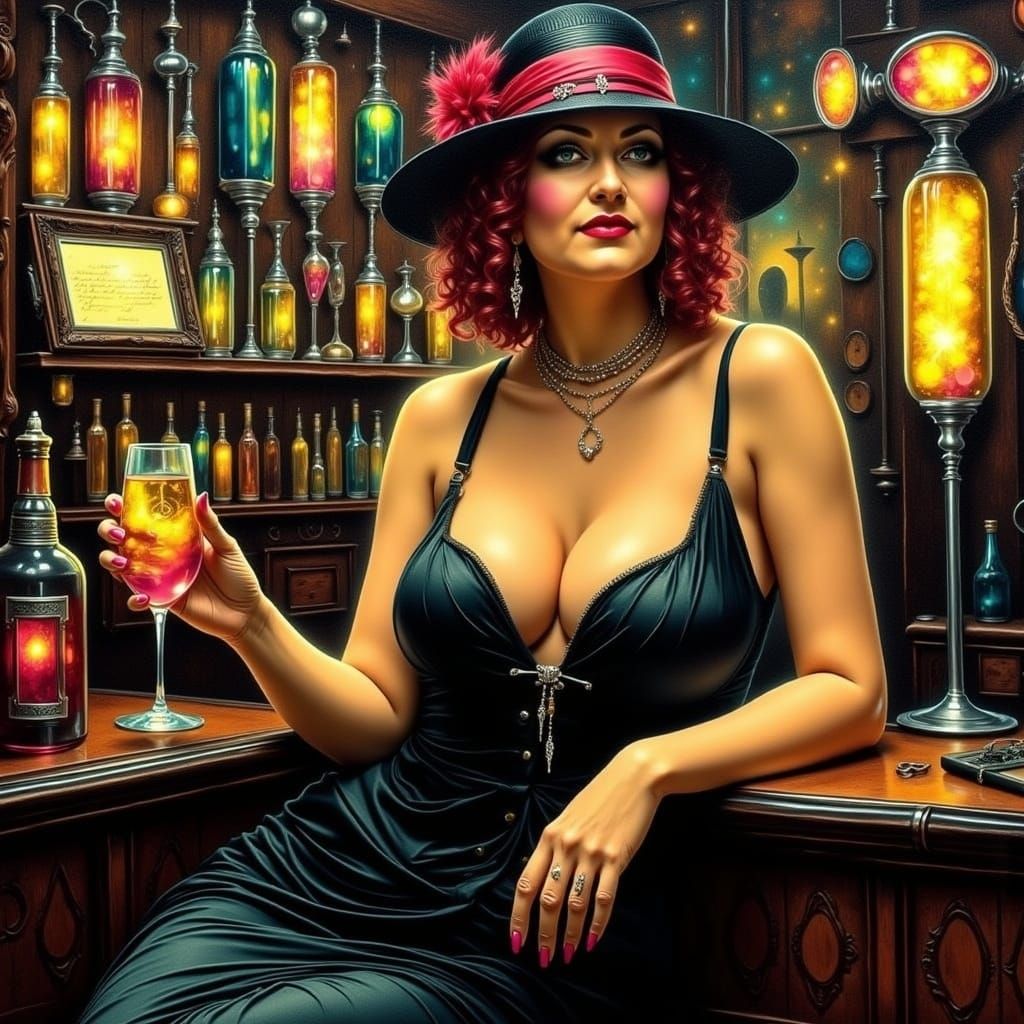 Flapper in Speakeasy with Alcohol Ink and Oil Paint