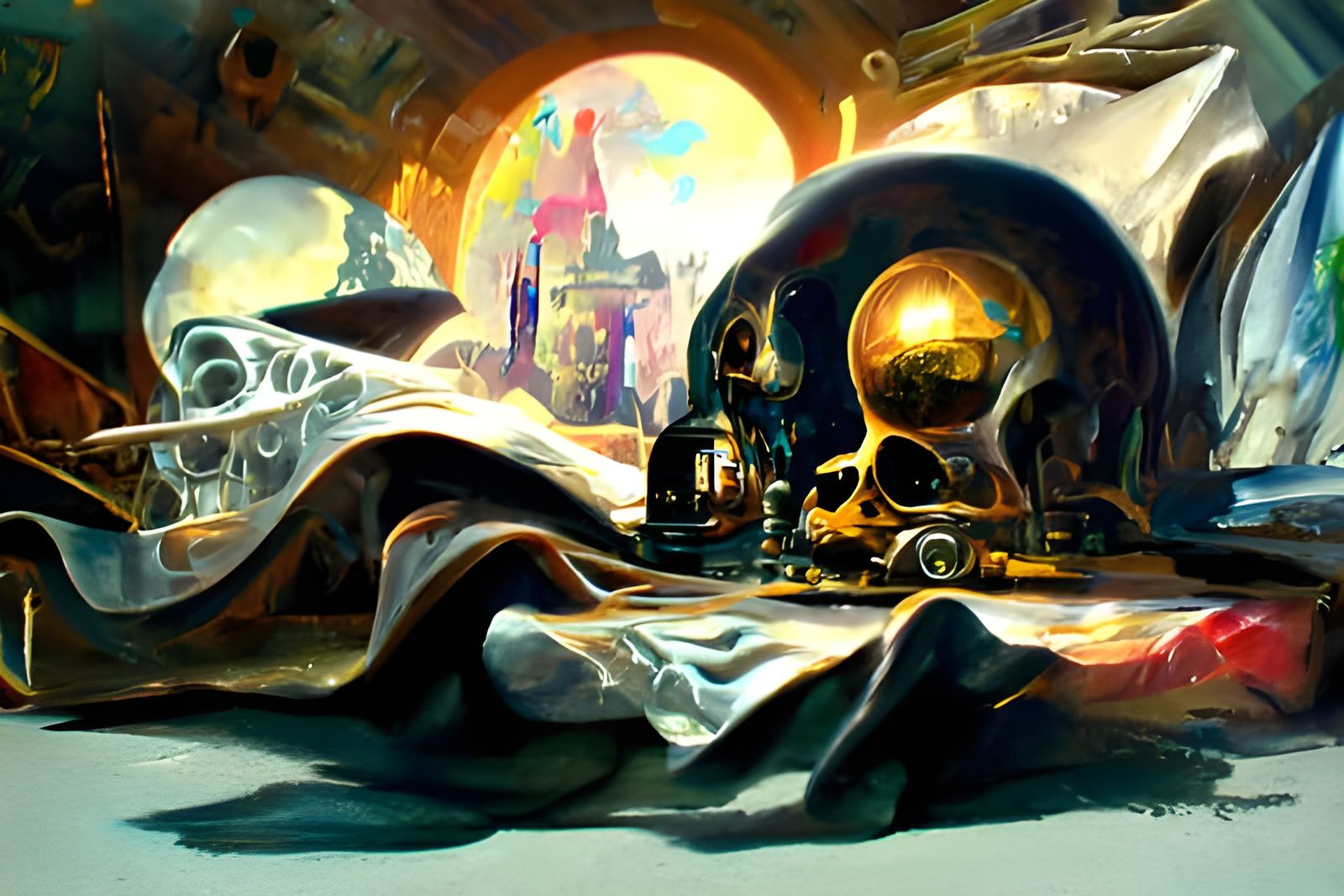 Surreal Steampunk Still Life with Skull
