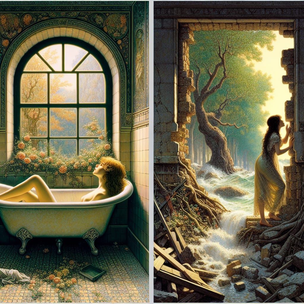 Expressionist Woman and Romantic Sorceress in Art Nouveau