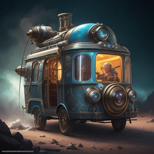 Steampunk Caravan Time Machine in Space