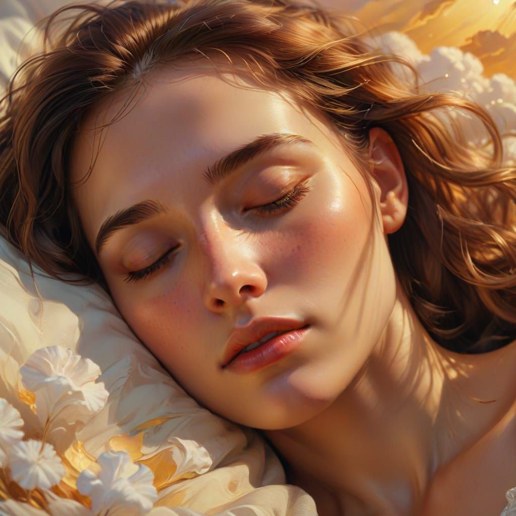 Surreal Dreamscape: A Sleeping Woman in Oil Painting