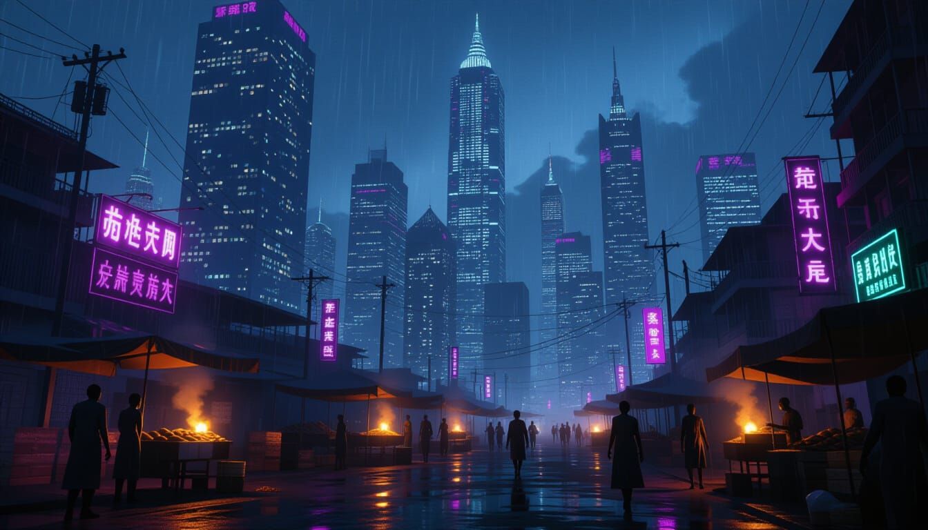 Ezu City: Neon-Lit African Metropolis at Night