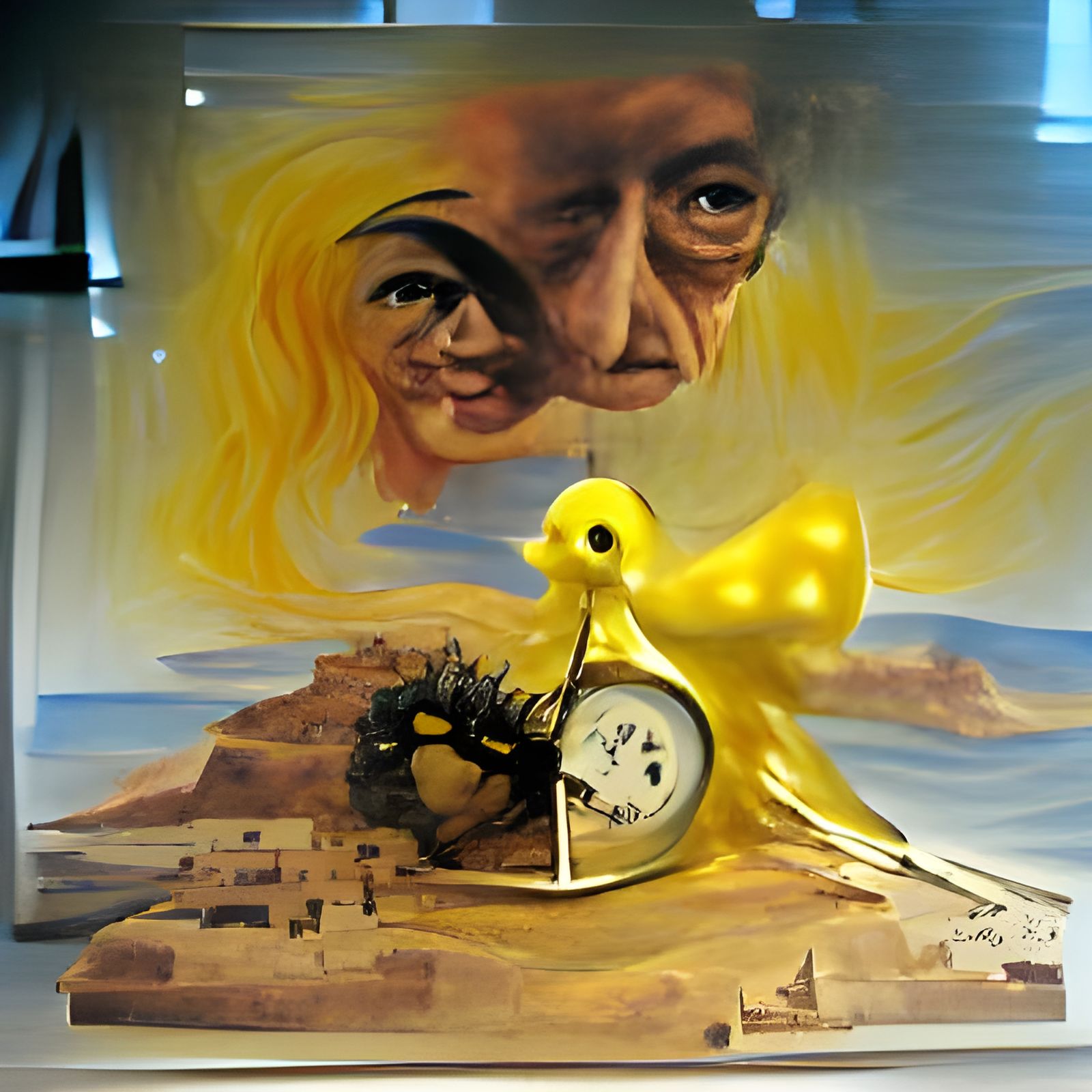 Surreal Melting Clock with Chick, Dali Style