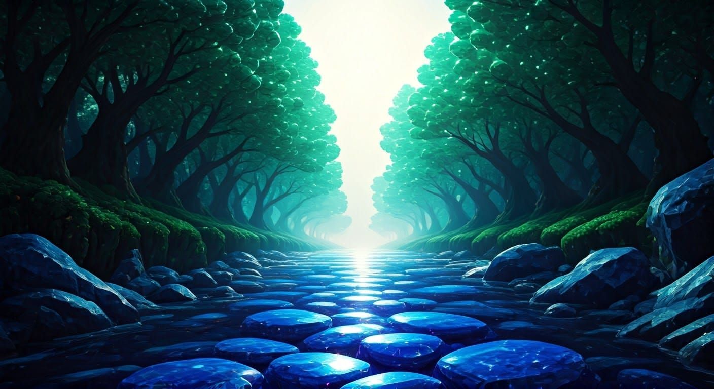 Sapphire River Landscape in Celestial Style