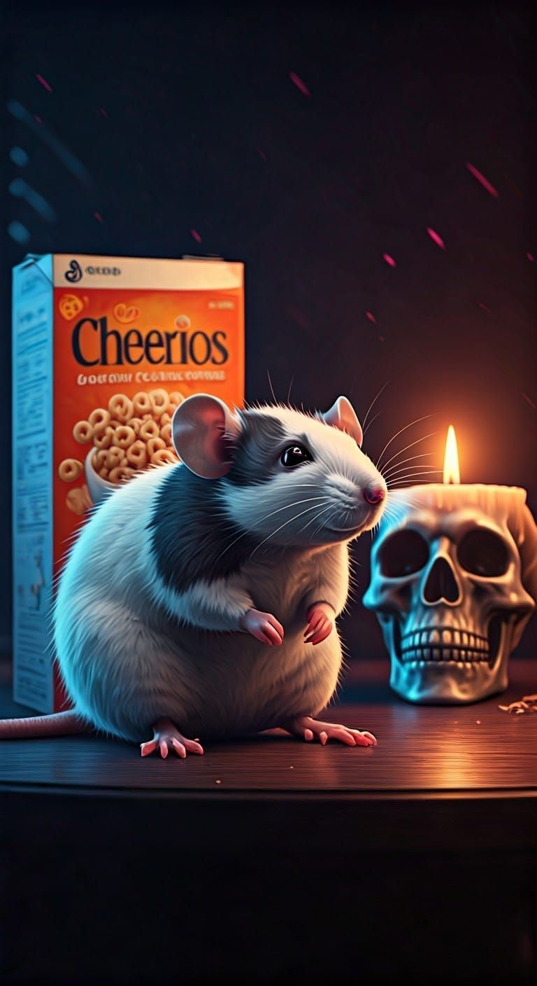 Adorable Cartoon Rat in Neon Gothic Setting