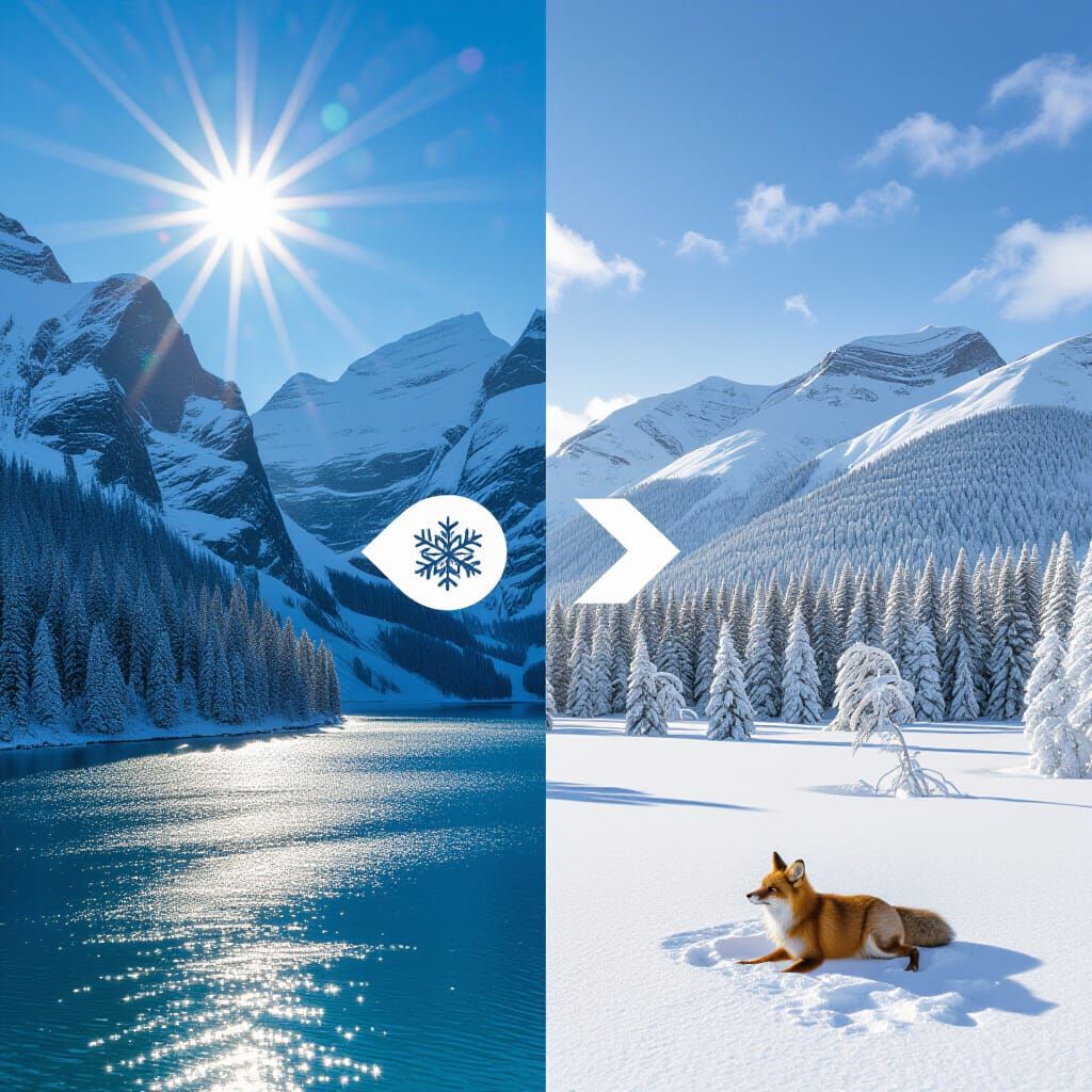 Nature's Opposites: Sun and Snow Landscape