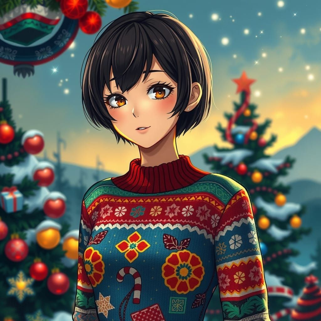 Futuristic Christmas Fantasy Lady in Intricate Sweater