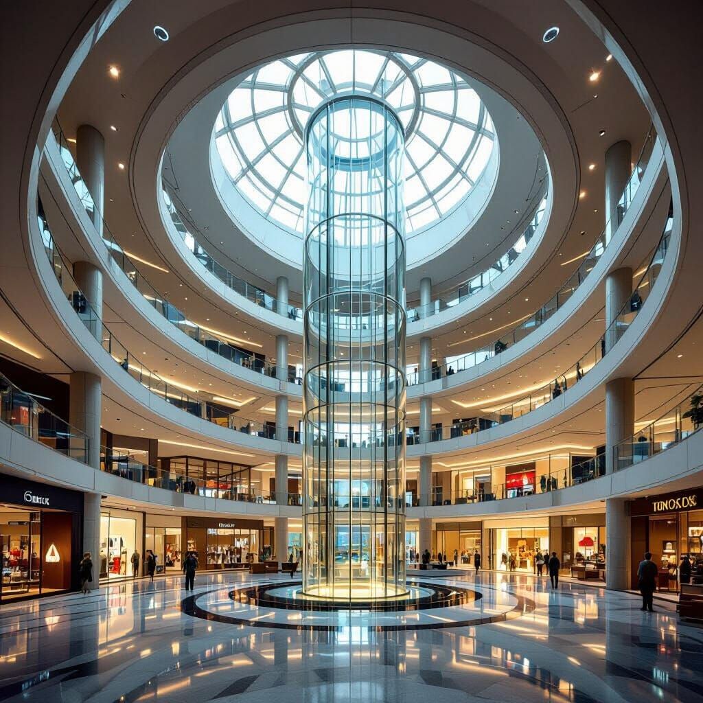 Grand Commercial Complex with Central Atrium in Hyperrealist...