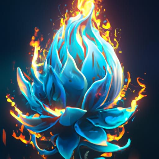 Blue Fire Flower Concept Art in 8K
