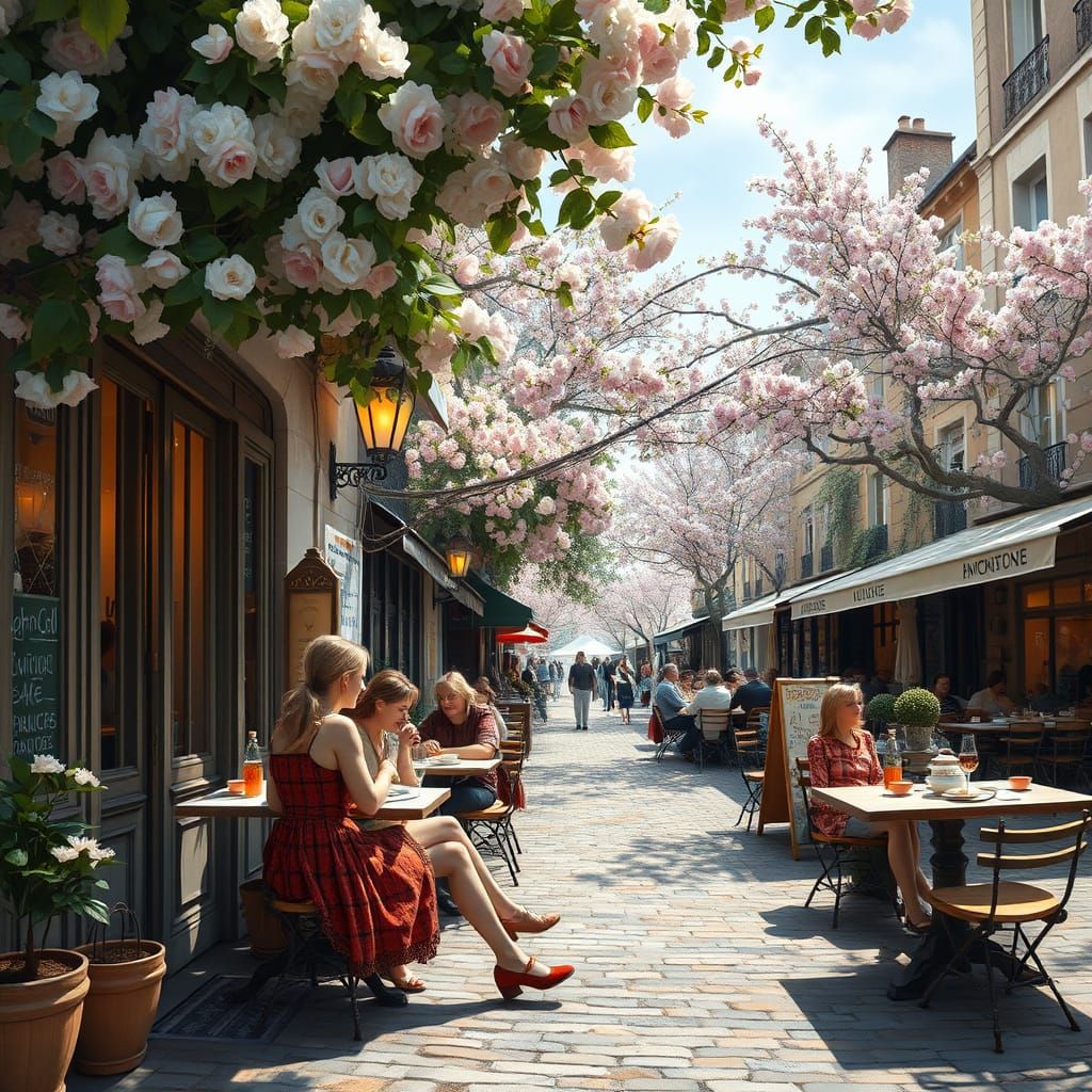 Bordeaux Cafe Scene in Whimsical Style