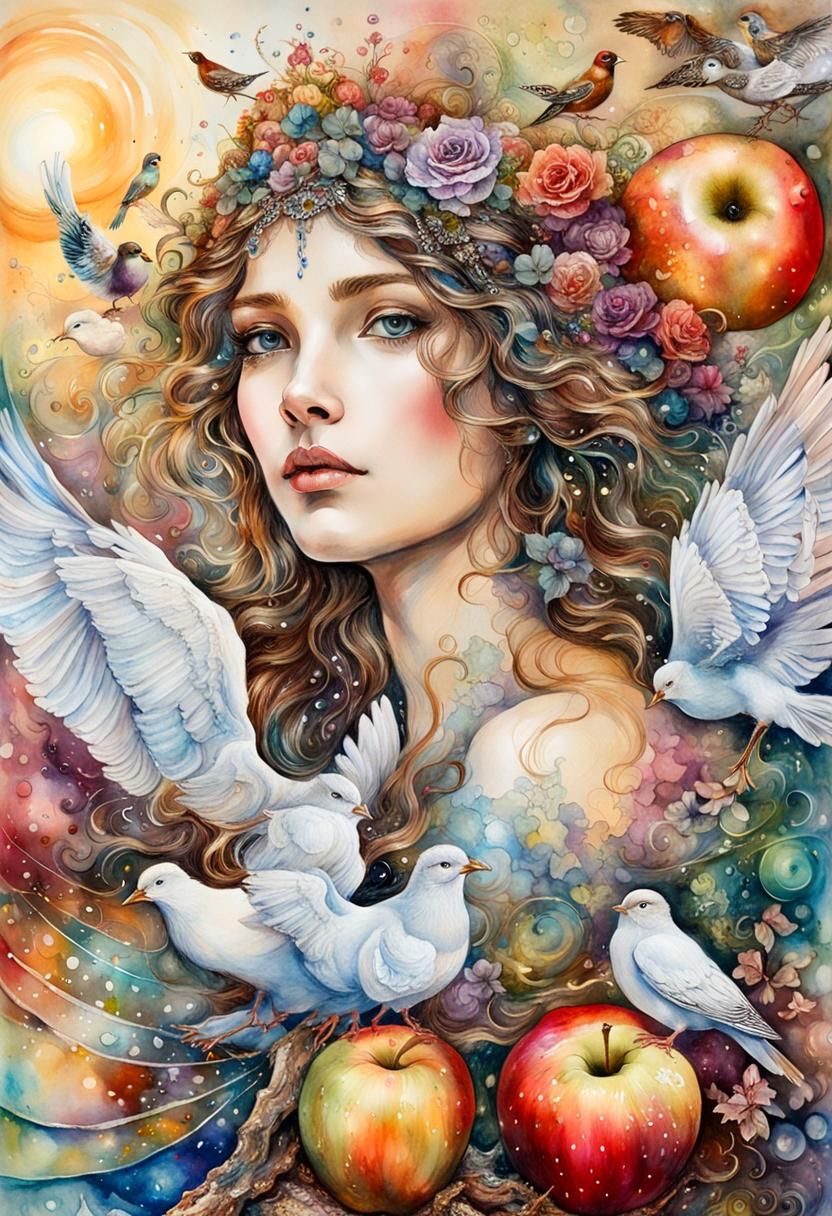 Venus, Goddess of Love in Watercolor Fantasy