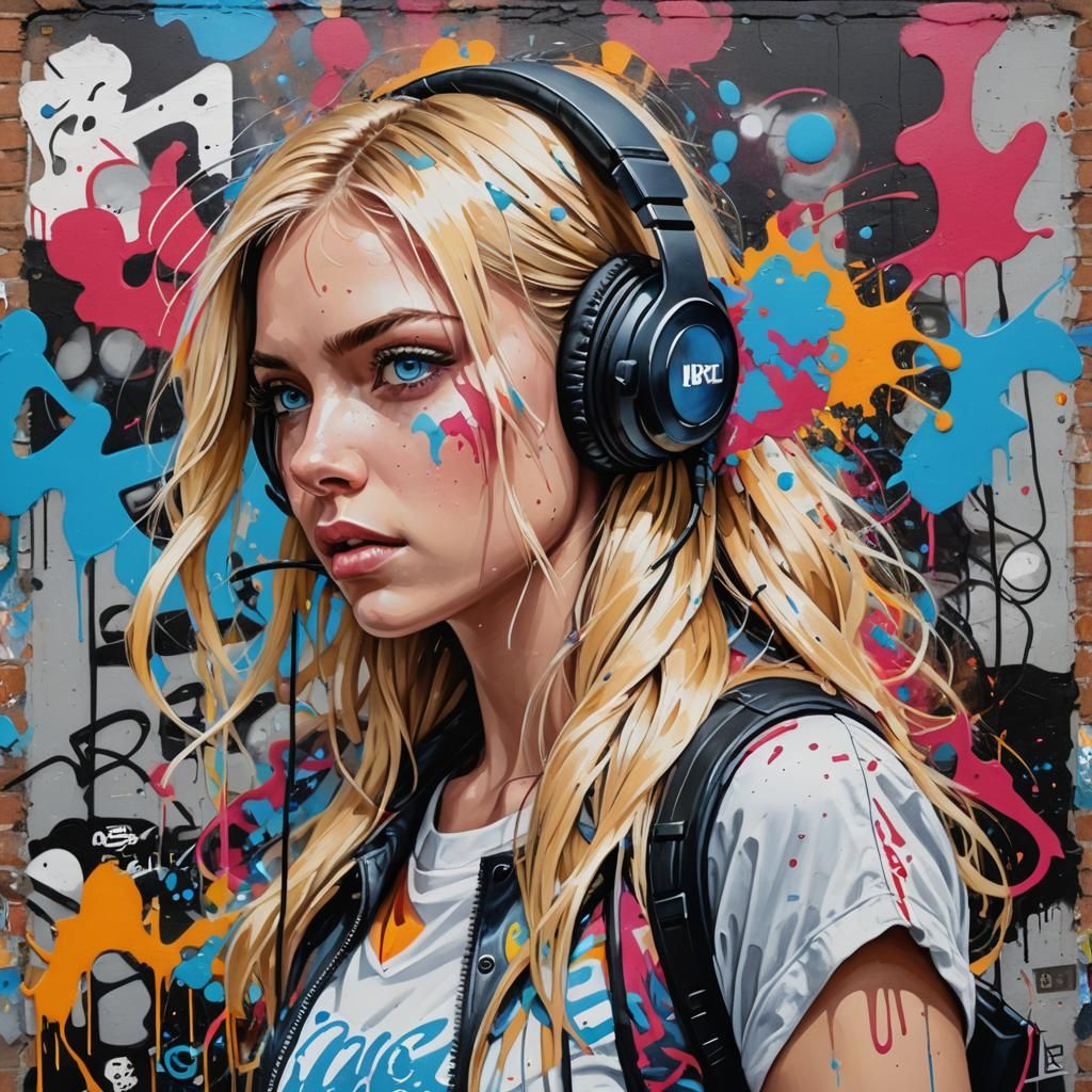 Teenager with Mic in Graffiti Splash Art Style