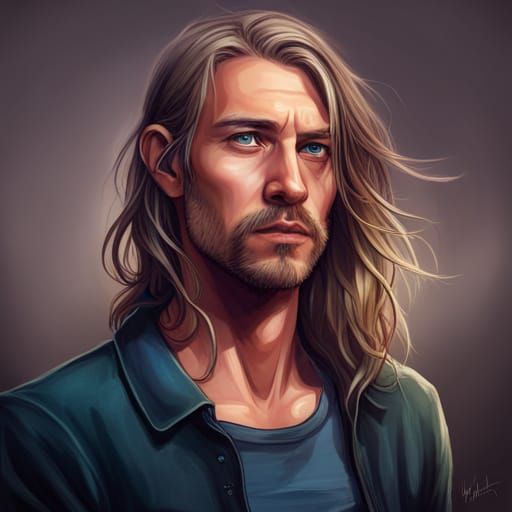 Detailed Portrait of a Young Man with Long Hair