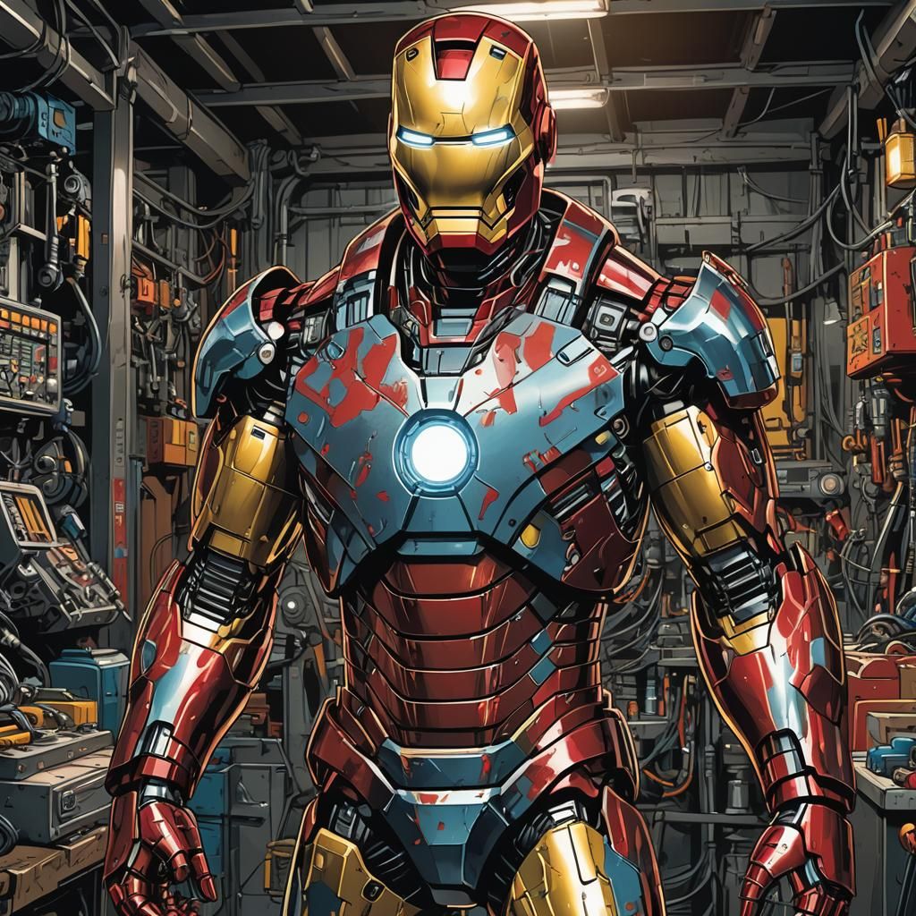 Iron Man Mark One in Comic Book Art Style