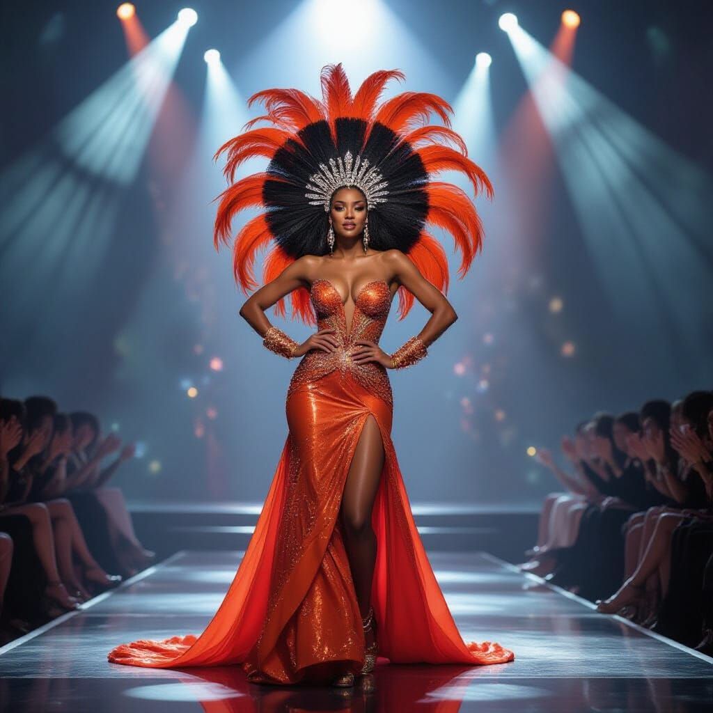 Afrofuturist Black Queen Showstopper in Sequins and Feathers