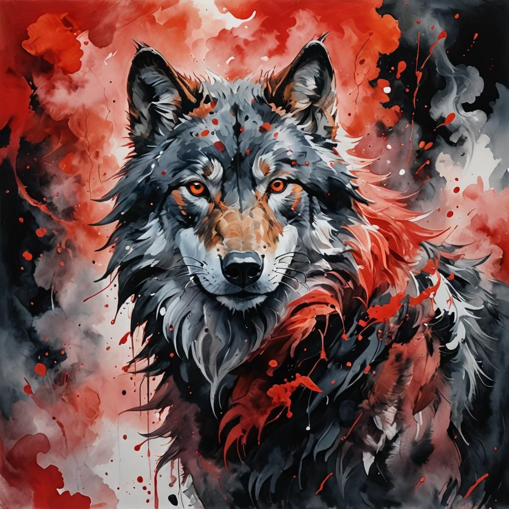 Impressionist Time Wolf in Gouache with Vibrant Hues