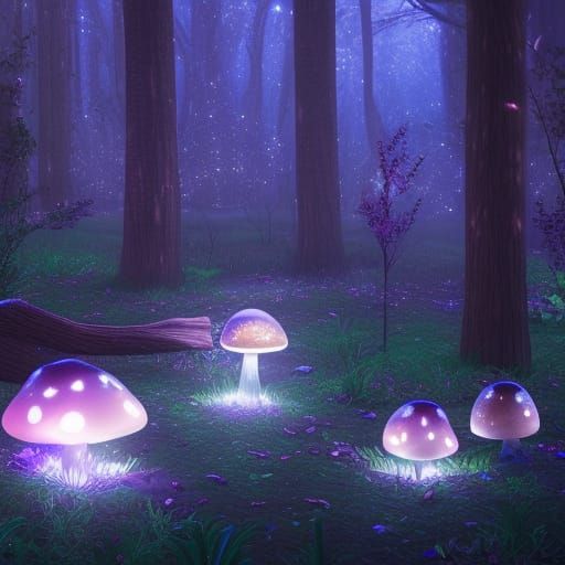 Glowing Mushrooms in Enchanted Forest: Ethereal Fantasy