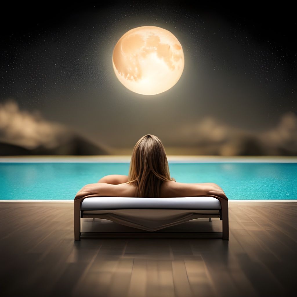 Moonlit Poolside: A Serene Night Scene