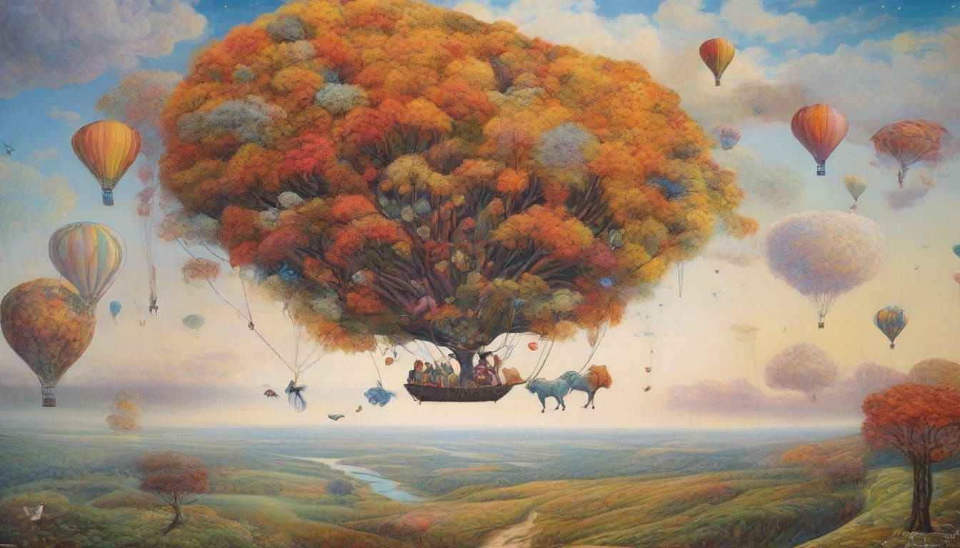 Surreal Tea Party on Floating Island in Ethereal Style