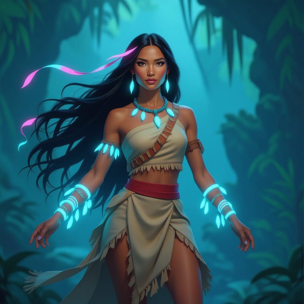 Pocahontas on Pandora in Bioluminescent Tribal Garments