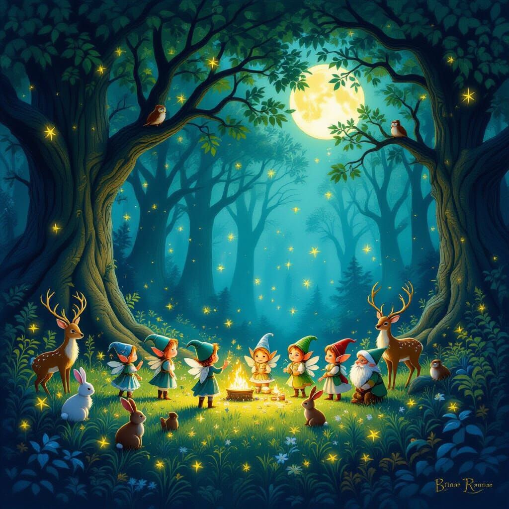 Magical Forest Party with Elves and Woodland Creatures