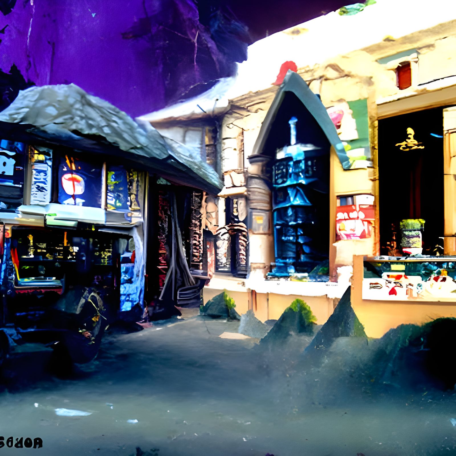 Detailed Matte Painting of a Village Magic Shop