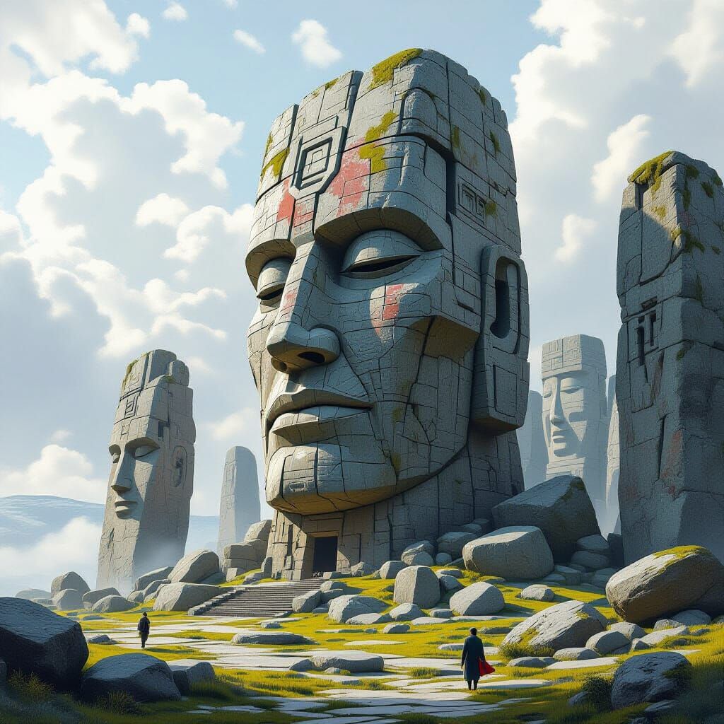 Mystical Megalithic Structure with Futuristic Elements