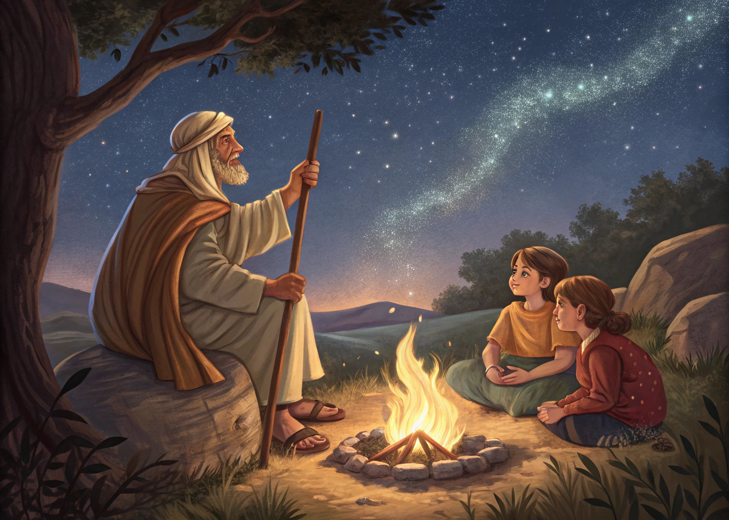 Shepherd's Bedtime Story: Intricate Detailed Artwork