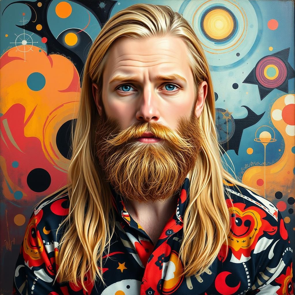 Portrait of Handsome Blonde Man in Modern Art Style