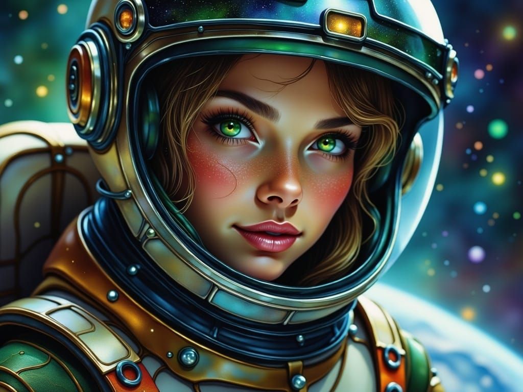 Mysterious Explorer in Nebula: Photorealistic Portrayal in S...