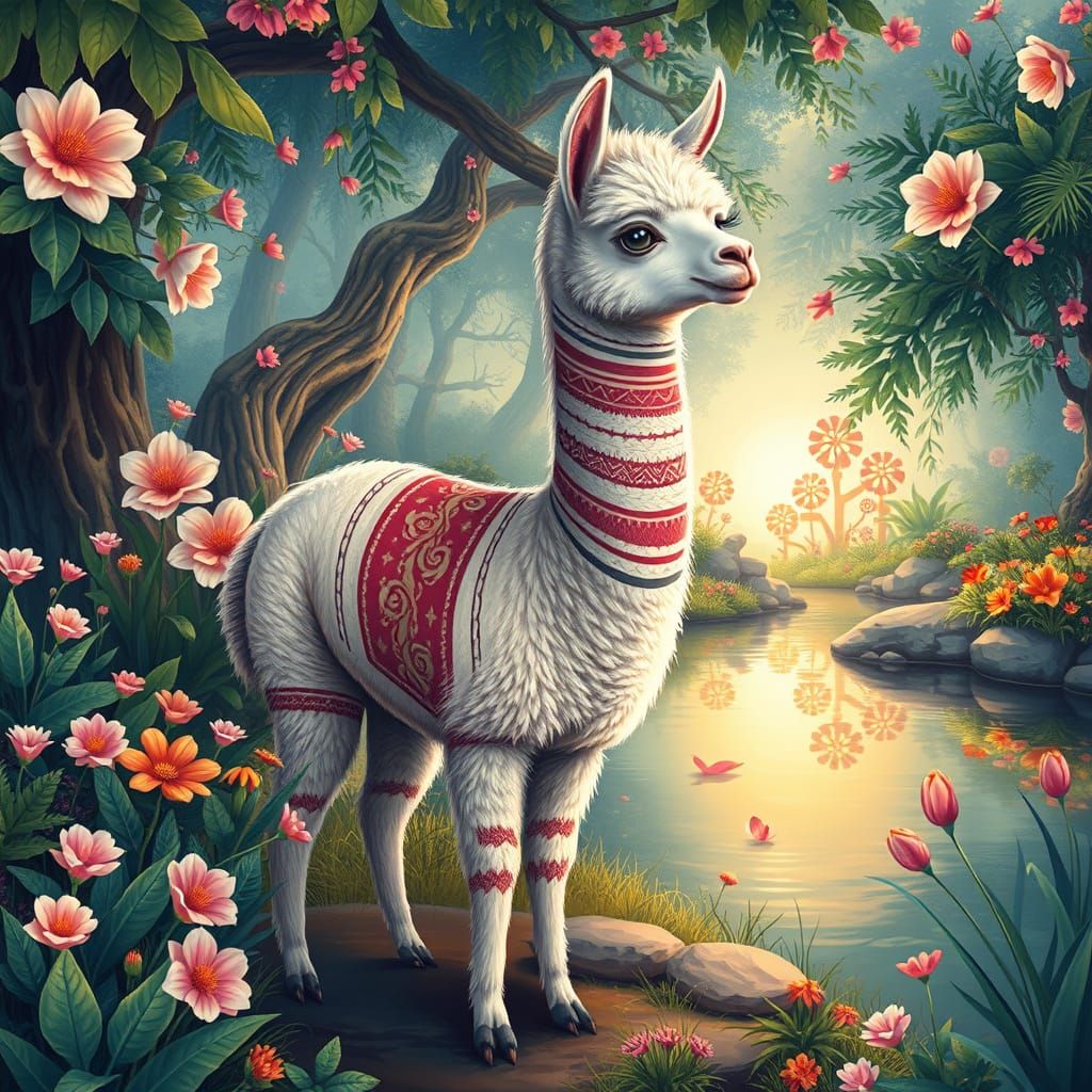 Elegant Alpaca in Dreamy Boho Jungle Paradise