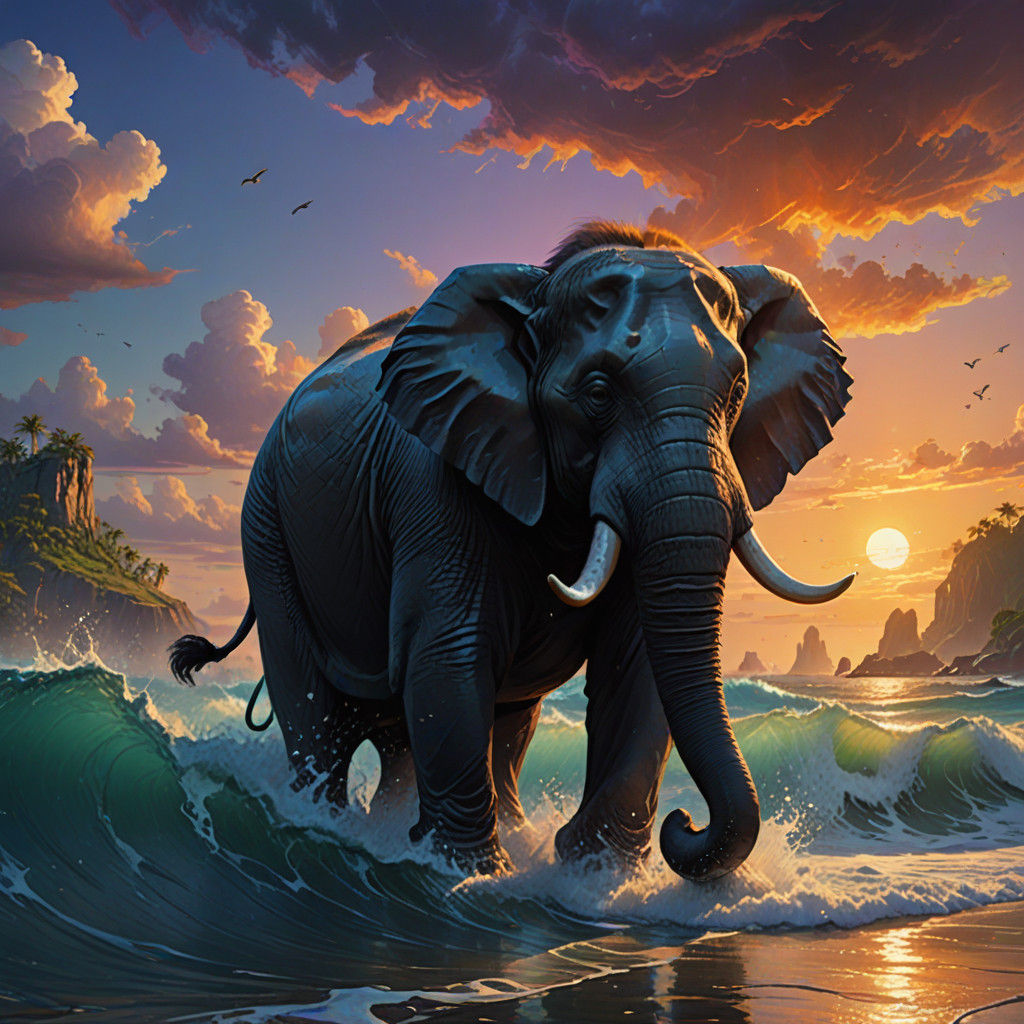 Surreal Elephant Strides Across Oceanic Depths