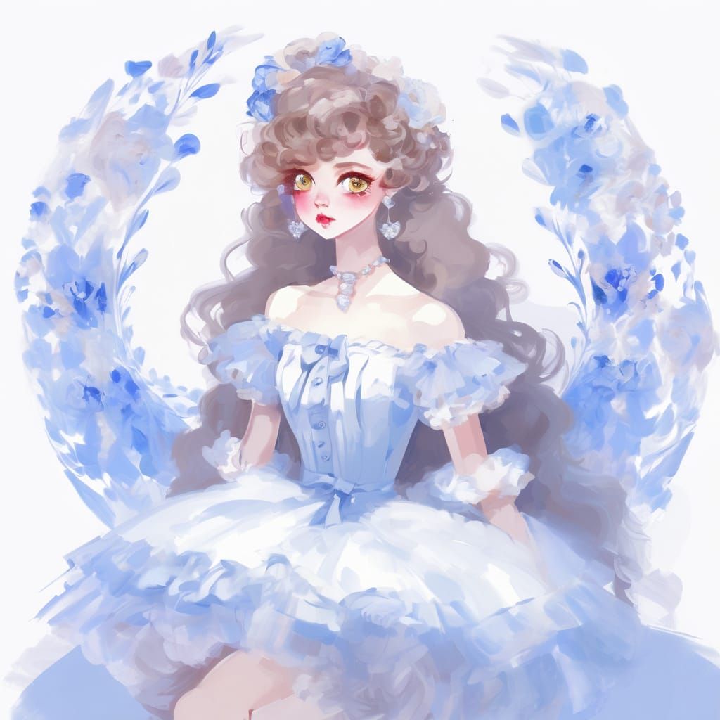 Impressionist Girl in Petticoats Dress with Wet-Look Eyes